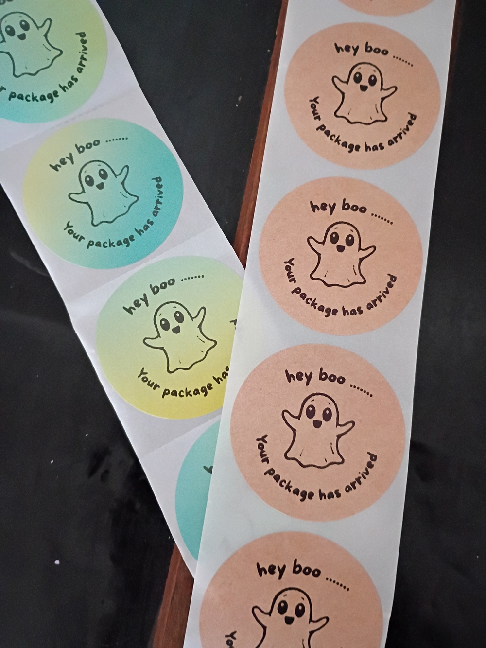 Cute Ghost "Hey Boo" Package Stickers - Pastel Green & Kraft Brown